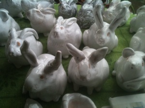 White rabbits Charlie Allen ceramic arts
